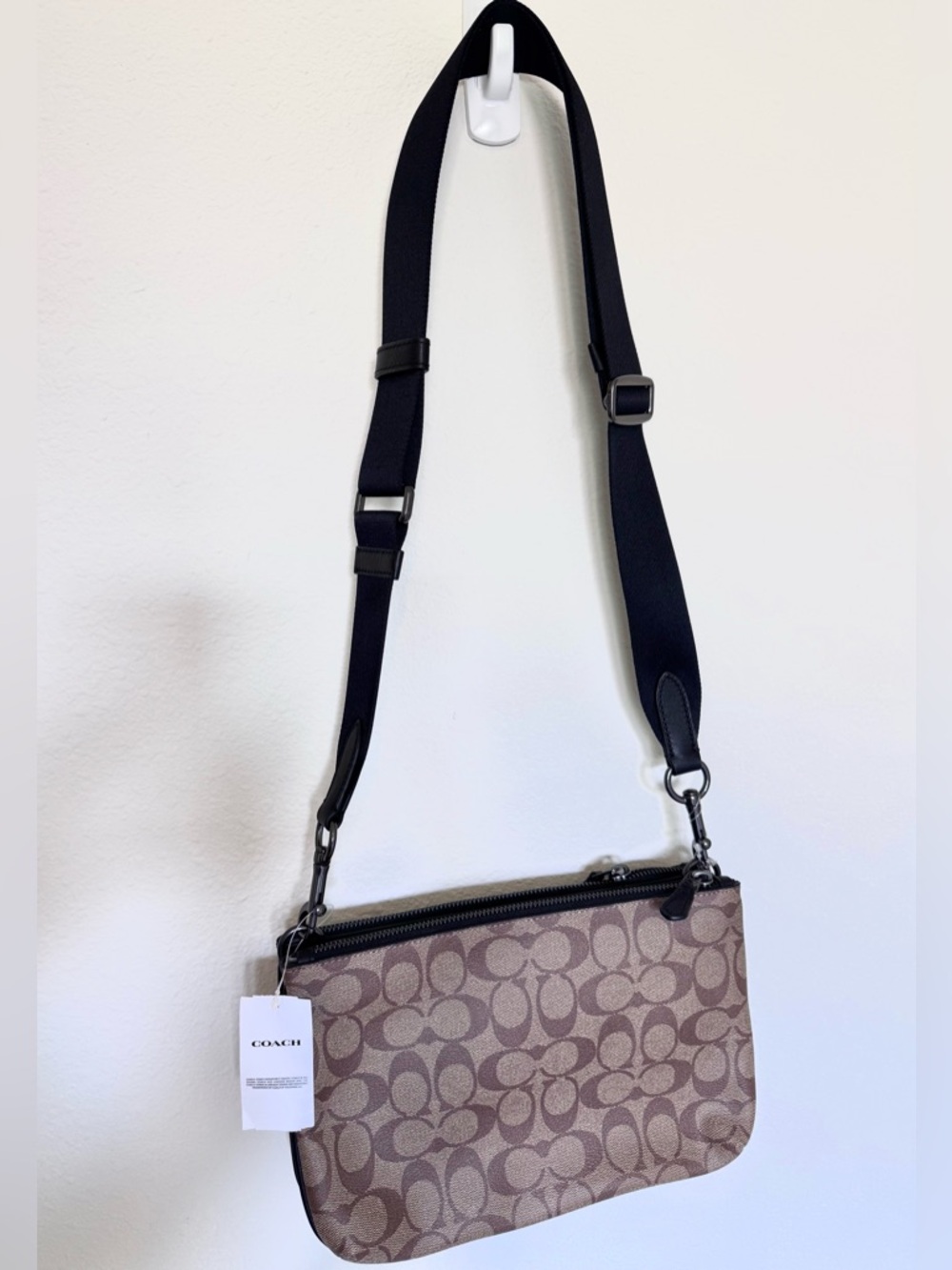 NWT Coach Signature Everett Canvas Crossbody in Brown and Black